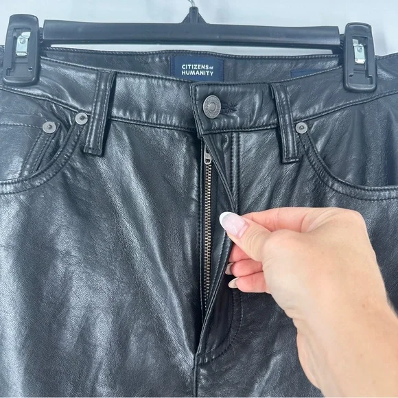 Citizens of Humanity Jolene High Rise Black Leather Straight Leg Jeans Size 27 - Picture 9 of 16